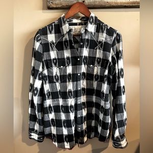 Ryan Michael womens buffalo plaid cotton blouse